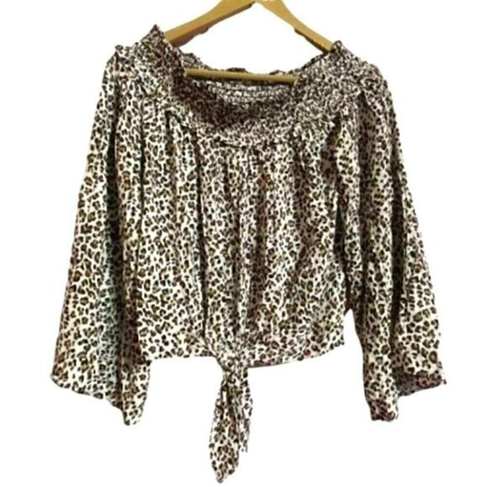 Free People Movement Women’s Off The Shoulder Animal Print Top Size Medi…